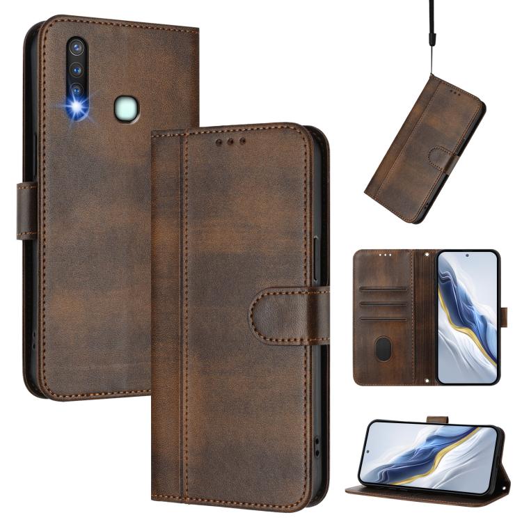 Line Splicing Buckle Retro Leather Phone Case, For vivo Y19 / U3 / Y5s / Z5i / U20, For vivo Y27 4G 2023 Global