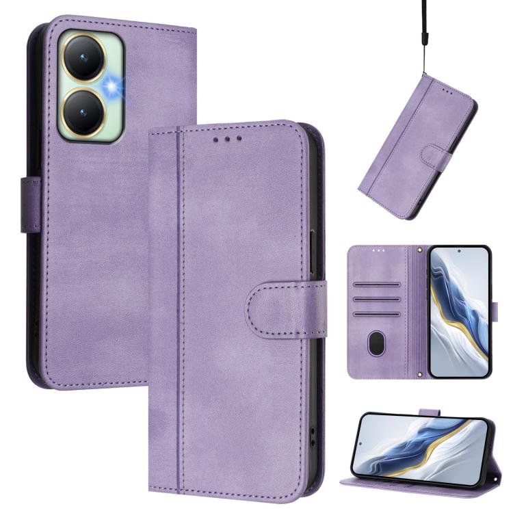 Line Splicing Buckle Retro Leather Phone Case, For vivo Y19 / U3 / Y5s / Z5i / U20, For vivo Y27 4G 2023 Global