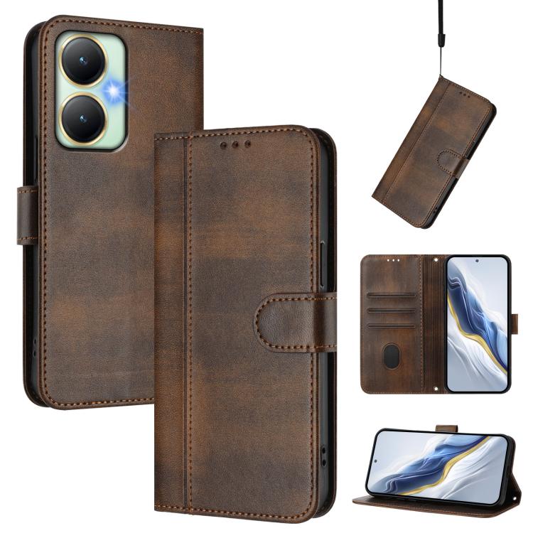 Line Splicing Buckle Retro Leather Phone Case, For vivo Y19 / U3 / Y5s / Z5i / U20, For vivo Y27 4G 2023 Global