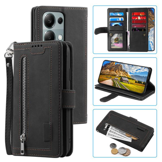 Nine Card Zipper Bag Leather Phone Case with Lanyard, For OPPO Reno13 Pro