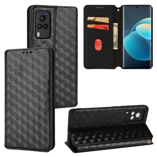 Cubic Grid Texture Flip Leather Phone Case, For vivo X60 Pro 5G / X60 5G Curved