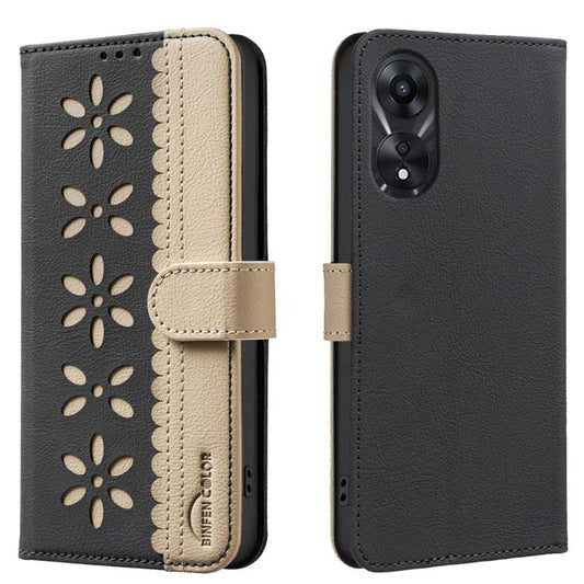 Splicing Color Hollow Flower Pattern RFID Leather Phone Case, For OPPO A78 5G, For OPPO A96 5G / Reno7 Z 5G, For OPPO A16 / A16S / A54S / A55 5G, For OPPO A94 4G / Reno5 F / F19 Pro, For OPPO A95 5G / F19 Pro+ / Reno5 Z, For OPPO A74 5G / A93 5G / A54 ...