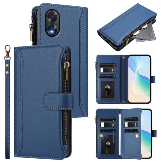 Magnetic Closure 9 Card Slots Zipper Leather Case with Hand Strap, For OPPO A38 4G / A18 4G Global, For OPPO A58 4G Global, For OPPO A78 4G Global, For OPPO A98 5G / F23 5G India, For OPPO Find X8 Pro 5G Global, For OPPO A78 5G Global / A1X 5G���������...