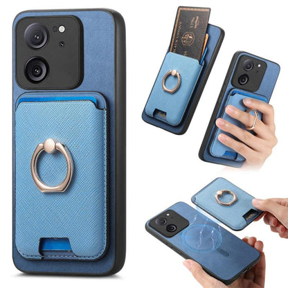 Retro Cross Leather Ring Vertical Insert Card Bag MagSafe Phone Case, For Redmi Note 13 Pro+ 5G, For Redmi K60 Ultra, For Xiaomi 13T Pro 5G, For Xiaomi 13T 5G, For Redmi Note 13 Pro 4G / Poco M6 Pro 4G, For Redmi K70E / Poco X6 Pro 5G