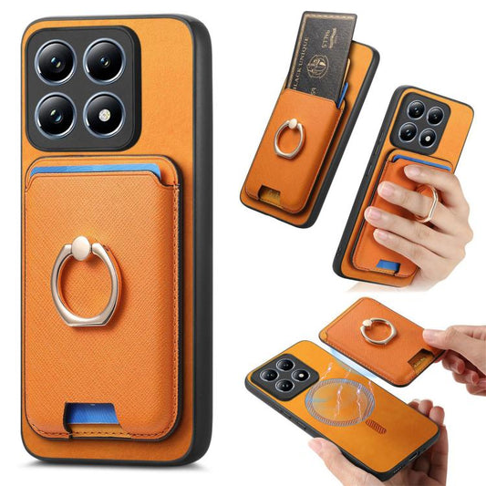 Retro Cross Leather Ring Vertical Insert Card Bag MagSafe Phone Case, For Xiaomi 14T, For Redmi Turbo 3 5G, For Redmi Note 13 4G, For Xiaomi 14 Pro 5G, For Xiaomi 14 5G, For Redmi Note 13 5G