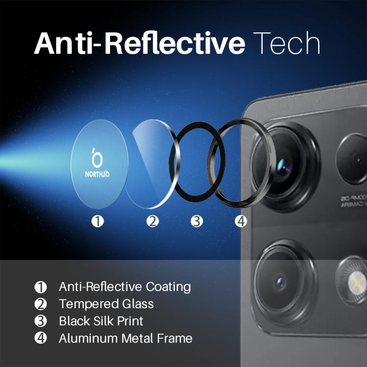 NORTHJO Camera Lens Protector CD Metal Ring Tempered Glass Film, For Xiaomi Redmi Note 14S 4G, For Xiaomi Redmi Note 14 Pro 4G, For Xiaomi Redmi Note 14 4G 163.25mm, For Xiaomi Redmi Note 14 5G, For Xiaomi Redmi Note 14 Pro 5G