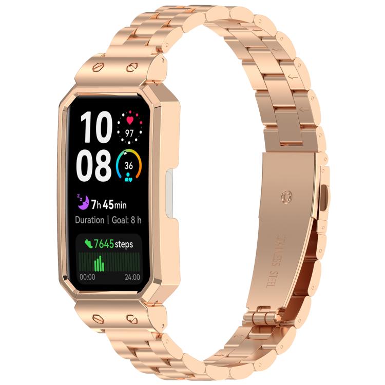 Watch Frame Integrated Three Beads Stainless Steel Watch Band, For Huawei Band 10 / 10 NFC / 9 / 9 NFC