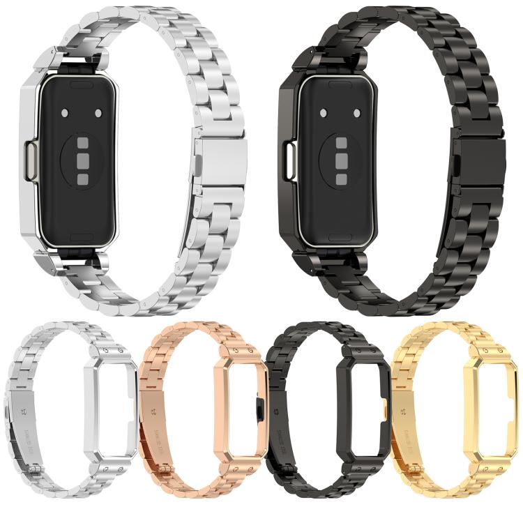 Watch Frame Integrated Three Beads Stainless Steel Watch Band, For Huawei Band 10 / 10 NFC / 9 / 9 NFC