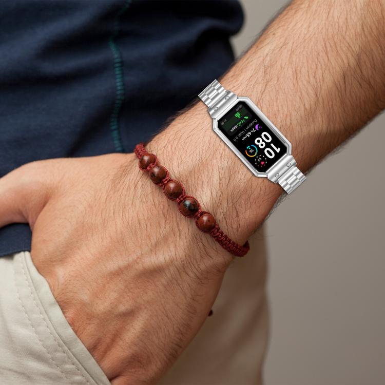 Watch Frame Integrated Three Beads Stainless Steel Watch Band, For Huawei Band 10 / 10 NFC / 9 / 9 NFC