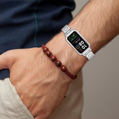Watch Frame Integrated Three Beads Stainless Steel Watch Band, For Huawei Band 10 / 10 NFC / 9 / 9 NFC