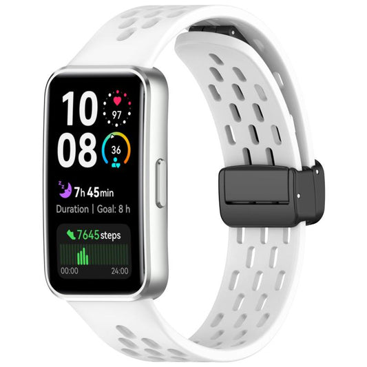 Hole Style Fold Magnetic Buckle Silicone Watch Band, For Huawei Band 10 / 9 / 8