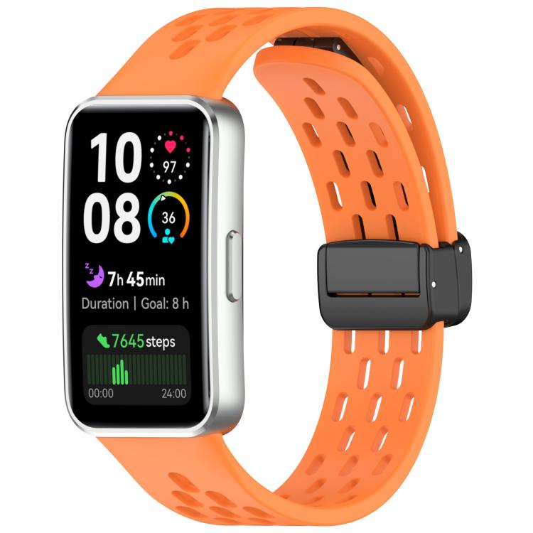 Hole Style Fold Magnetic Buckle Silicone Watch Band, For Huawei Band 10 / 9 / 8