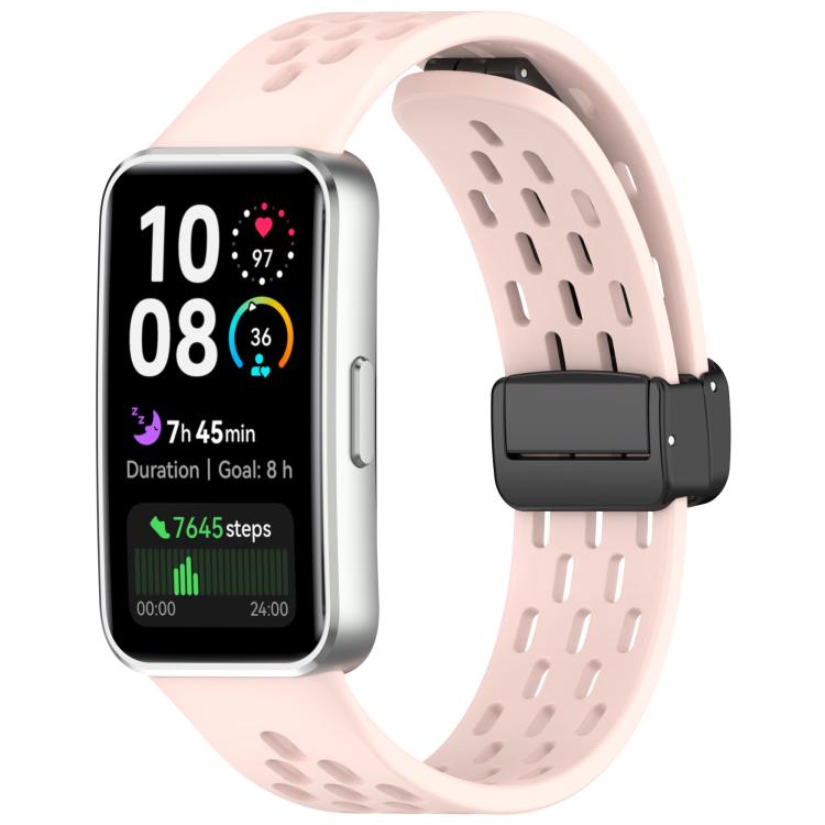 Hole Style Fold Magnetic Buckle Silicone Watch Band, For Huawei Band 10 / 9 / 8