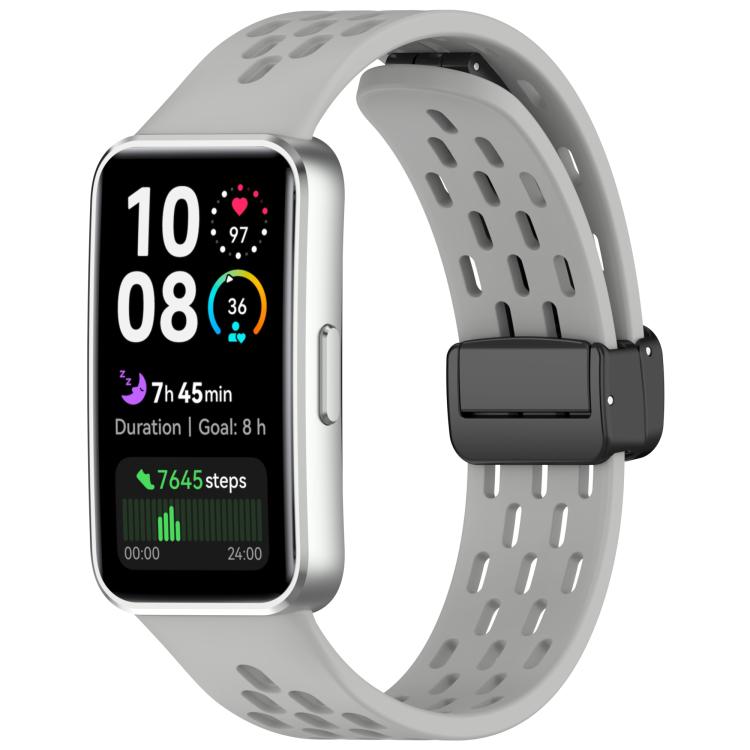 Hole Style Fold Magnetic Buckle Silicone Watch Band, For Huawei Band 10 / 9 / 8