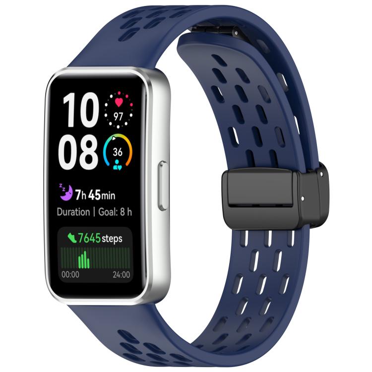 Hole Style Fold Magnetic Buckle Silicone Watch Band, For Huawei Band 10 / 9 / 8