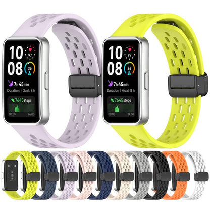 Hole Style Fold Magnetic Buckle Silicone Watch Band, For Huawei Band 10 / 9 / 8