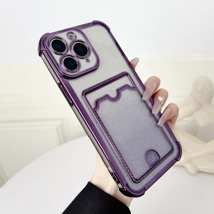 Four-cornered Glitter Electroplated Card Bag TPU Phone Case, For iPhone 11 Pro