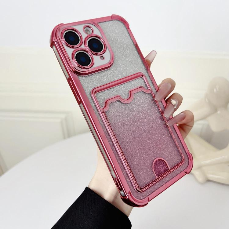 Four-cornered Glitter Electroplated Card Bag TPU Phone Case, For iPhone 11 Pro