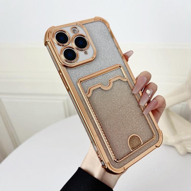 Four-cornered Glitter Electroplated Card Bag TPU Phone Case, For iPhone 11 Pro