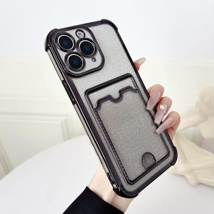 Four-cornered Glitter Electroplated Card Bag TPU Phone Case, For iPhone 11 Pro