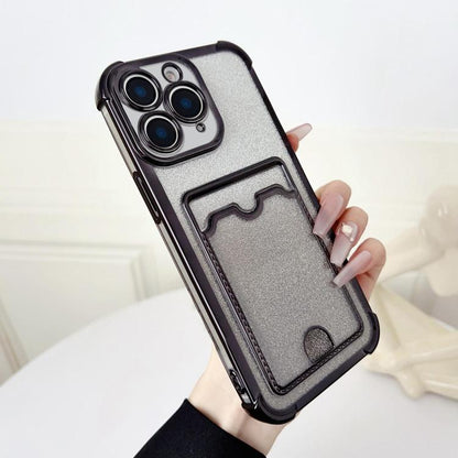 Four-cornered Glitter Electroplated Card Bag TPU Phone Case, For iPhone 11 Pro