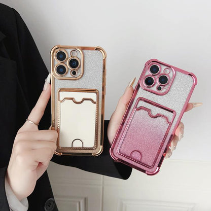 Four-cornered Glitter Electroplated Card Bag TPU Phone Case, For iPhone 11 Pro