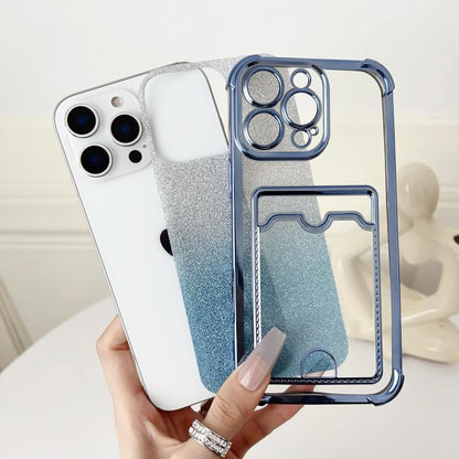 Four-cornered Glitter Electroplated Card Bag TPU Phone Case, For iPhone 11 Pro