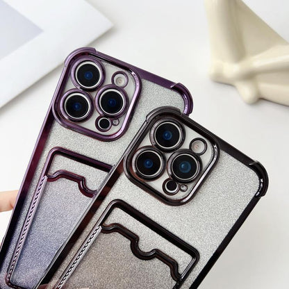 Four-cornered Glitter Electroplated Card Bag TPU Phone Case, For iPhone 11 Pro