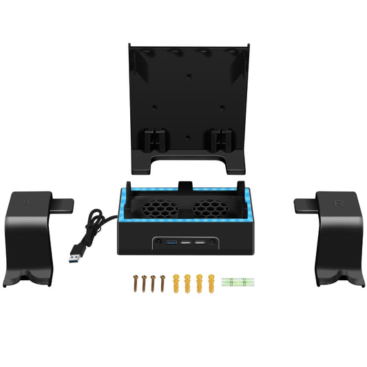 For XBOX Series S Wall Mounted Cooling RGB Multi-function Base With Fan and Hook, Wall Mounted Rack