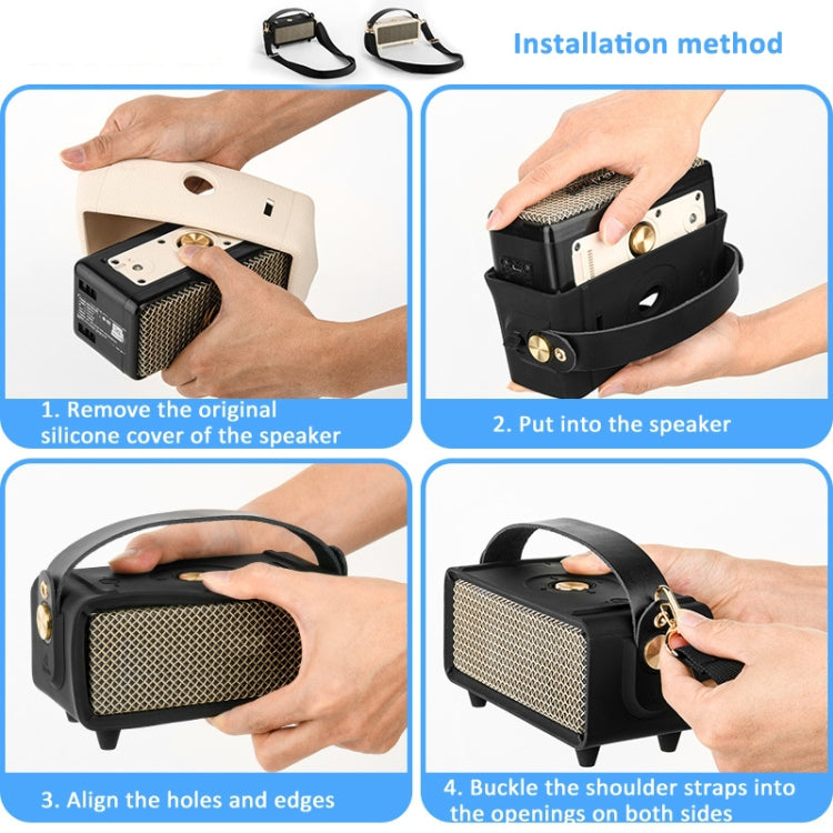 For Marshall Emberton II Speaker Silicone Protective Cover with Shoulder Strap Carrying Case, Carrying Case Black, Carrying Case Beige