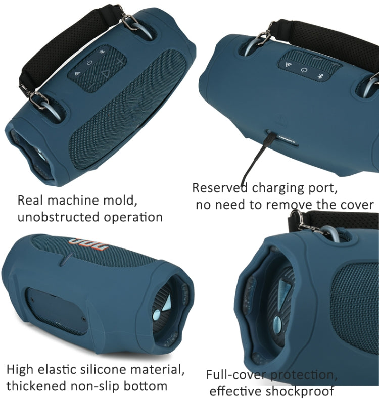 For JBL Xtreme 4 Speaker Silicone Case with Decompression Carrying Strap Portable Protective Shell, With Handle Green, With Handle Black, With Handle Blue