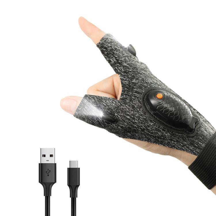 Night Riding Lighting Car Repair Fish Rechargeable LED Light Gloves, Sisal Gray-Left Hand, Sisal Gray-Right Hand, Sisal Gray-Left And Right Hand, Black-Left Hand, Black-Right Hand, Black-Left And Right Hand