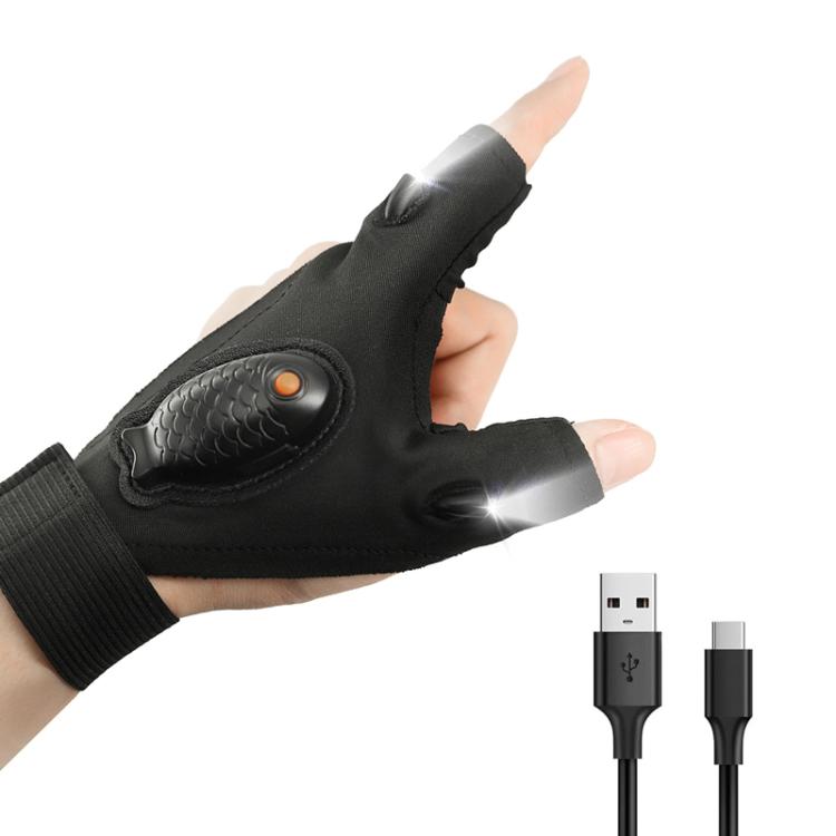 Night Riding Lighting Car Repair Fish Rechargeable LED Light Gloves, Sisal Gray-Left Hand, Sisal Gray-Right Hand, Sisal Gray-Left And Right Hand, Black-Left Hand, Black-Right Hand, Black-Left And Right Hand