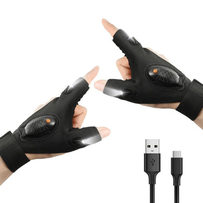 Night Riding Lighting Car Repair Fish Rechargeable LED Light Gloves, Sisal Gray-Left Hand, Sisal Gray-Right Hand, Sisal Gray-Left And Right Hand, Black-Left Hand, Black-Right Hand, Black-Left And Right Hand