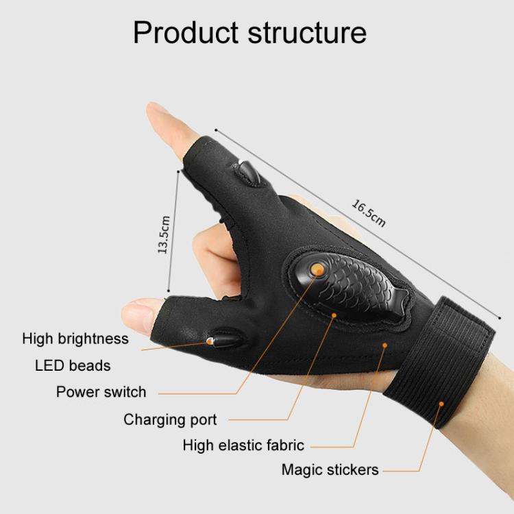 Night Riding Lighting Car Repair Fish Rechargeable LED Light Gloves, Sisal Gray-Left Hand, Sisal Gray-Right Hand, Sisal Gray-Left And Right Hand, Black-Left Hand, Black-Right Hand, Black-Left And Right Hand