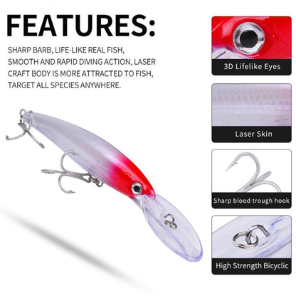 PROBEROS DW627 Long-Distance Casting Large Minnow Lure Fishing Bionic Bait, A, B, C, D, E, F, G, H, I, J