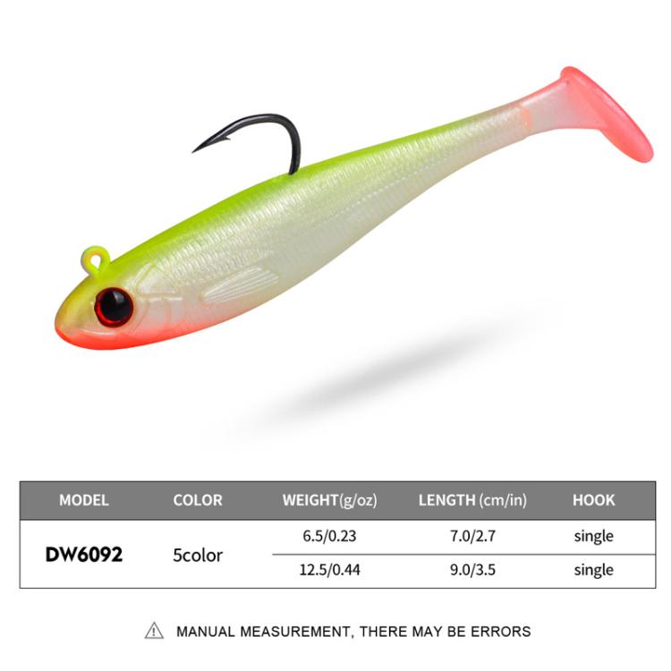 5pcs / Set T-Tail Lua False Bait Single Hook Full Swimming Submerged Imitation Soft Lure, PROBEROS DW6092N6A, PROBEROS DW6092N12A, PROBEROS DW6092N6B