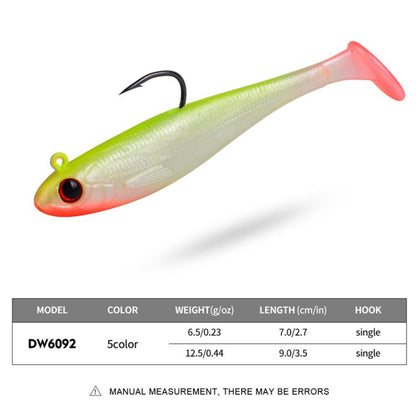5pcs / Set T-Tail Lua False Bait Single Hook Full Swimming Submerged Imitation Soft Lure, PROBEROS DW6092N6A, PROBEROS DW6092N12A, PROBEROS DW6092N6B