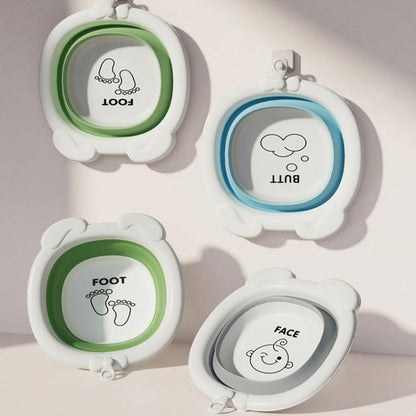 Children Silicone Folding Washbasin Portable Thickened Hangable Butt Washbasin For Babies, Blue-Bunny, Gray-Bunny, Green-Bunny, White Green-Monkey, White Orange-Monkey, White Gray-Monkey