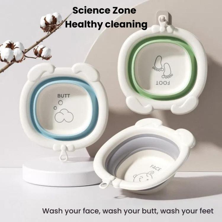 Children Silicone Folding Washbasin Portable Thickened Hangable Butt Washbasin For Babies, Blue-Bunny, Gray-Bunny, Green-Bunny, White Green-Monkey, White Orange-Monkey, White Gray-Monkey